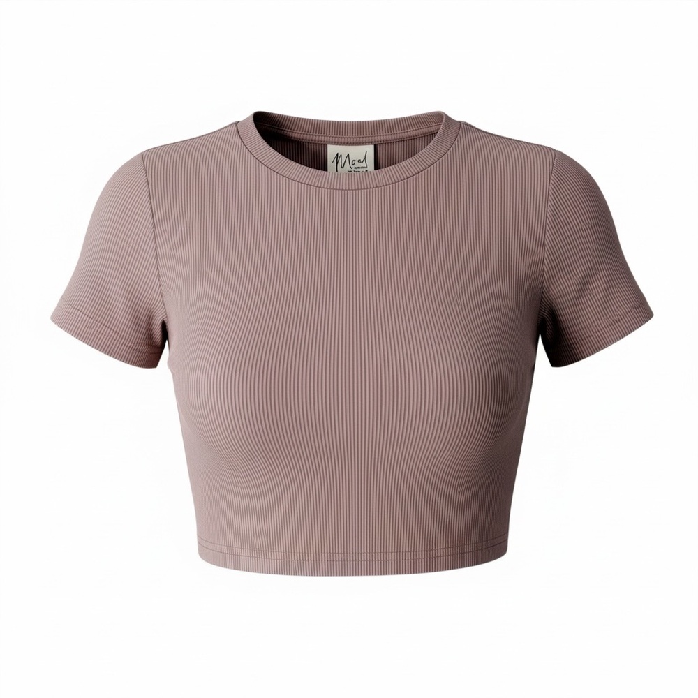 Mood Women’s Medium Lilac Purple Ribbed Fitted Crop Top Short Sleeve Baby Tee